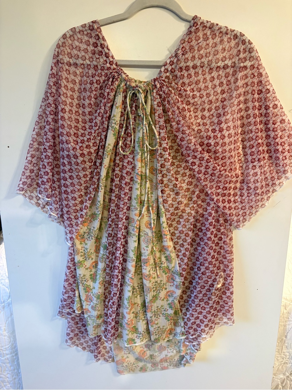 Free People Floral Mixed-Print Tie Front Tunic - Pink, Cream, Green